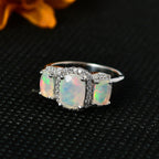 Ethiopian Welo Opal & Natural Zircon Ring in Platinum Overlay Sterling Silver 2.00 Ct.