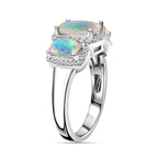Ethiopian Welo Opal & Natural Zircon Ring in Platinum Overlay Sterling Silver 2.00 Ct.