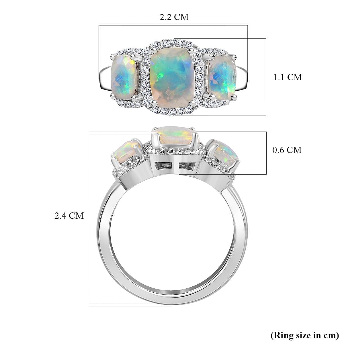 Ethiopian Welo Opal &amp; Natural Zircon Ring in Platinum Overlay Sterling Silver 2.00 Ct. 7722056 5