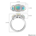 Ethiopian Welo Opal & Natural Zircon Ring in Platinum Overlay Sterling Silver 2.00 Ct.
