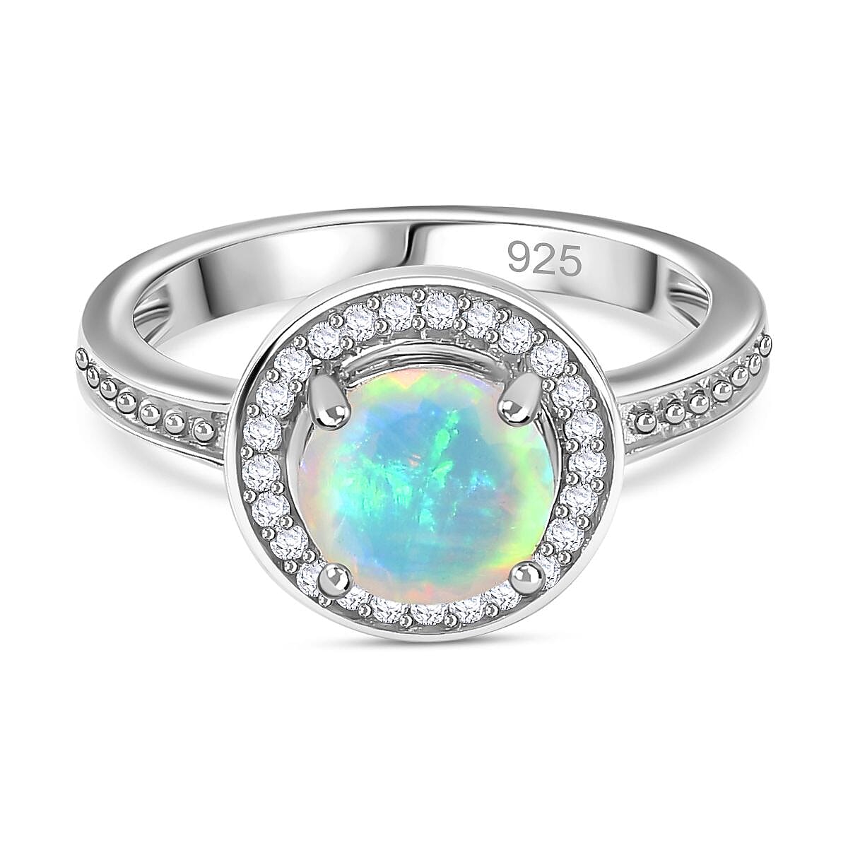 Ethiopian Welo Opal &amp; Natural Zircon Ring in Platinum Overlay Sterling Silver 1.03 Ct 7772065 0