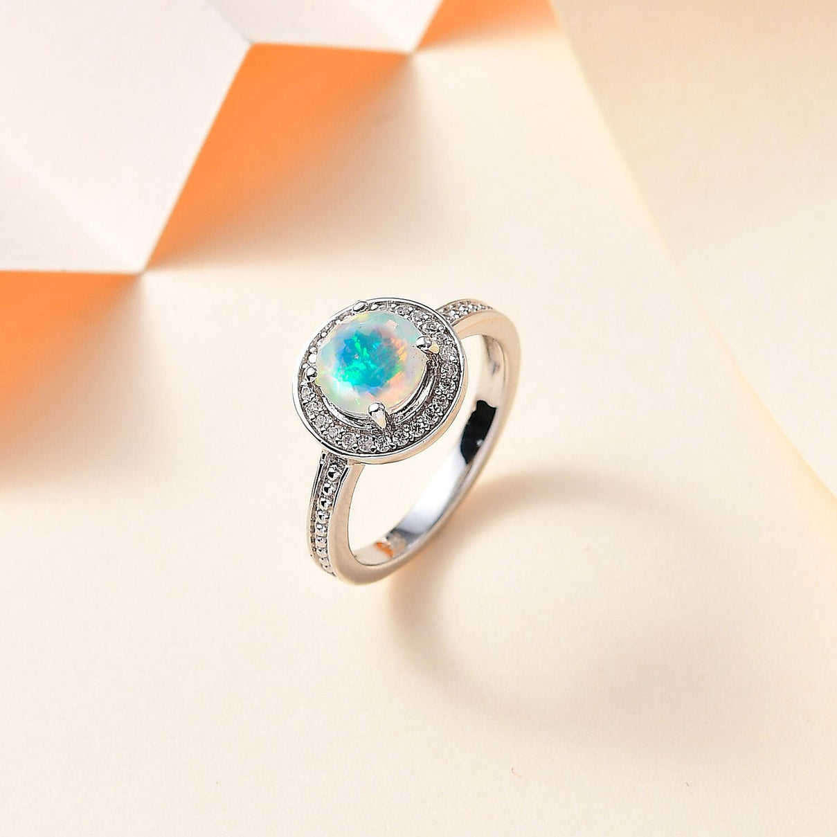 Ethiopian Welo Opal &amp; Natural Zircon Ring in Platinum Overlay Sterling Silver 1.03 Ct 7772065 2