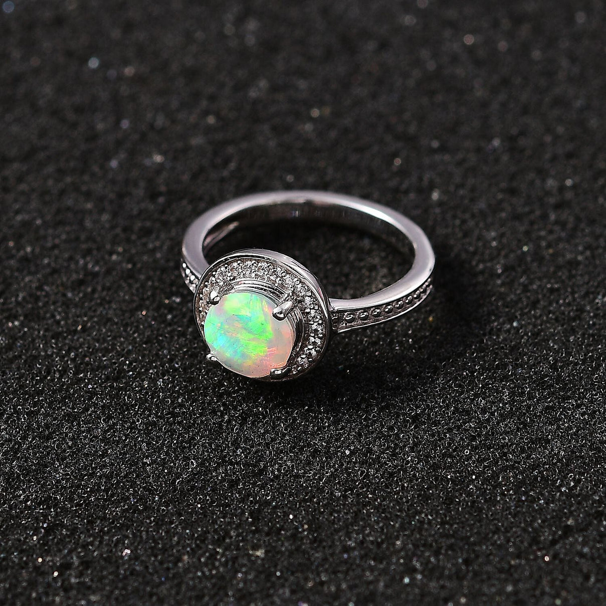 Ethiopian Welo Opal &amp; Natural Zircon Ring in Platinum Overlay Sterling Silver 1.03 Ct 7772065 3