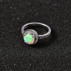 Ethiopian Welo Opal & Natural Zircon Ring in Platinum Overlay Sterling Silver 1.03 Ct