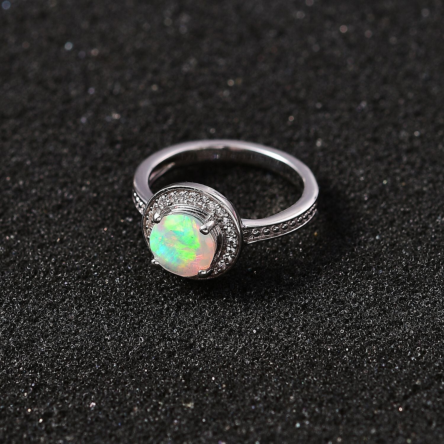 Ethiopian Welo Opal &amp; Natural Zircon Ring in Platinum Overlay Sterling Silver 1.03 Ct 7772065 3