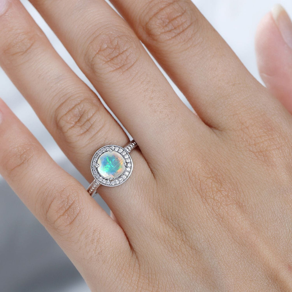 Ethiopian Welo Opal & Natural Zircon Ring in Platinum Overlay Sterling Silver 1.03 Ct