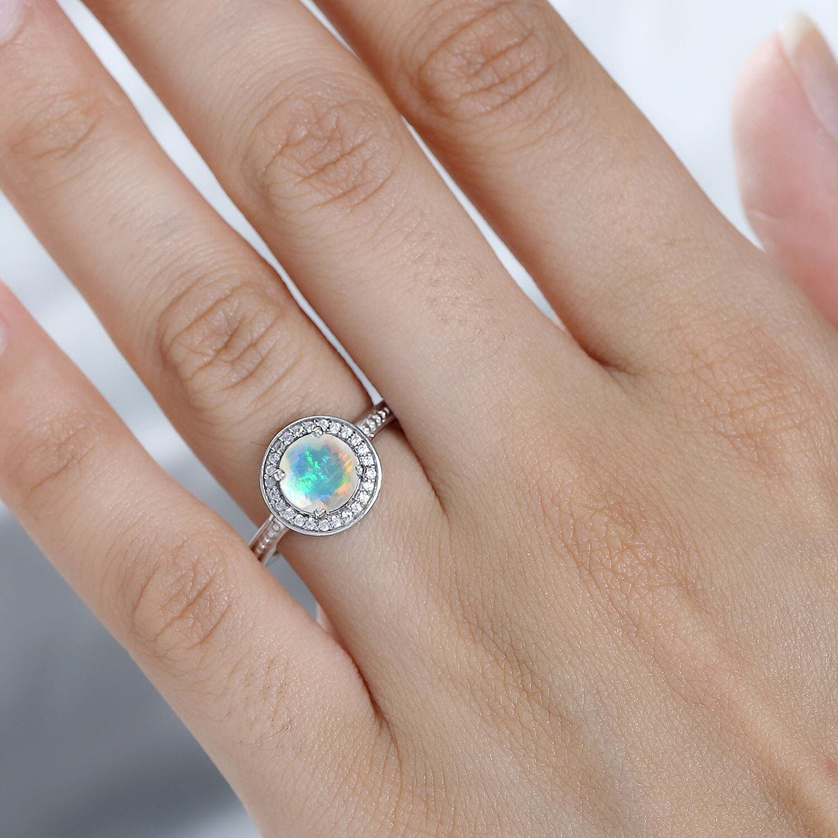 Ethiopian Welo Opal &amp; Natural Zircon Ring in Platinum Overlay Sterling Silver 1.03 Ct 7772065 4