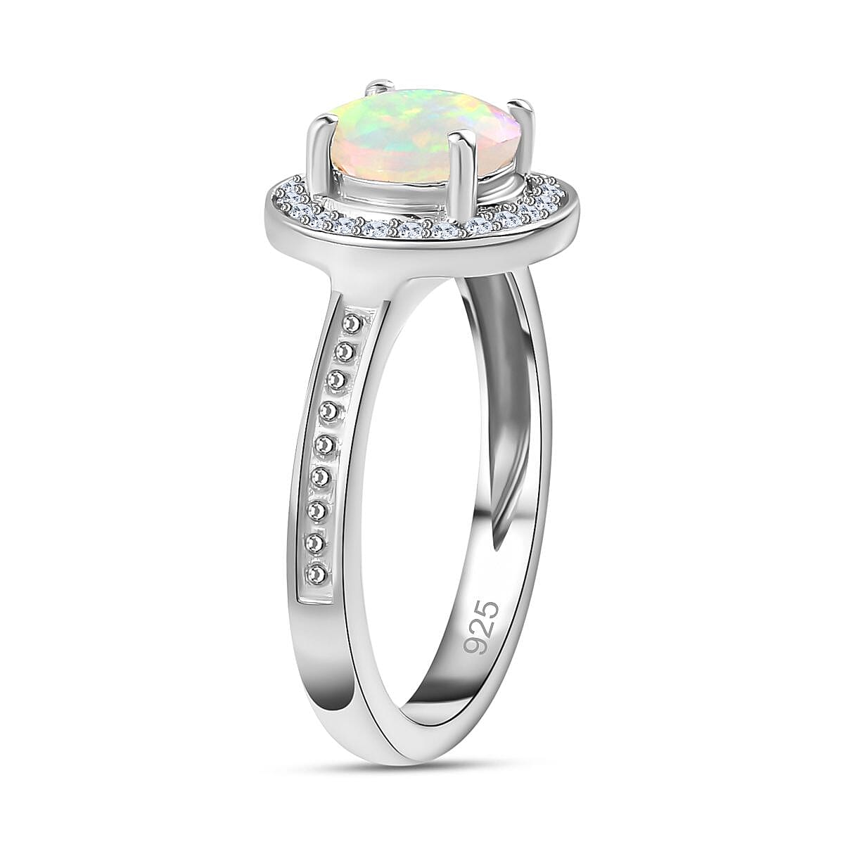 Ethiopian Welo Opal &amp; Natural Zircon Ring in Platinum Overlay Sterling Silver 1.03 Ct 7772065 5