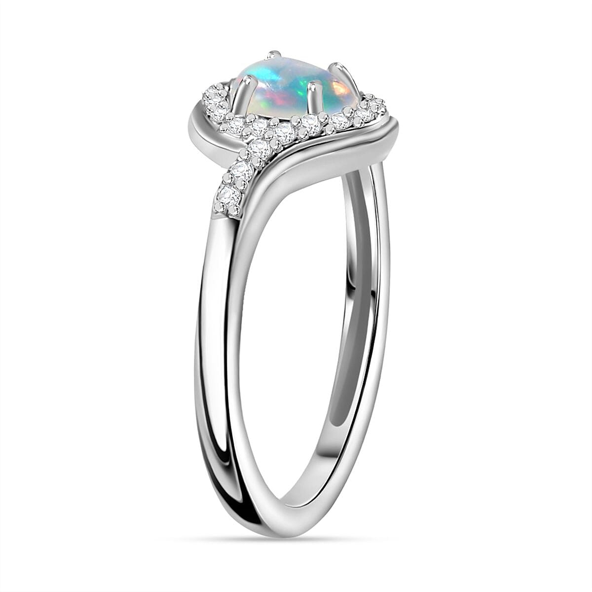 Ethiopian Welo Opal &amp; Natural Zircon Bypass Ring in Platinum Overlay Sterling Silver 7774068 3