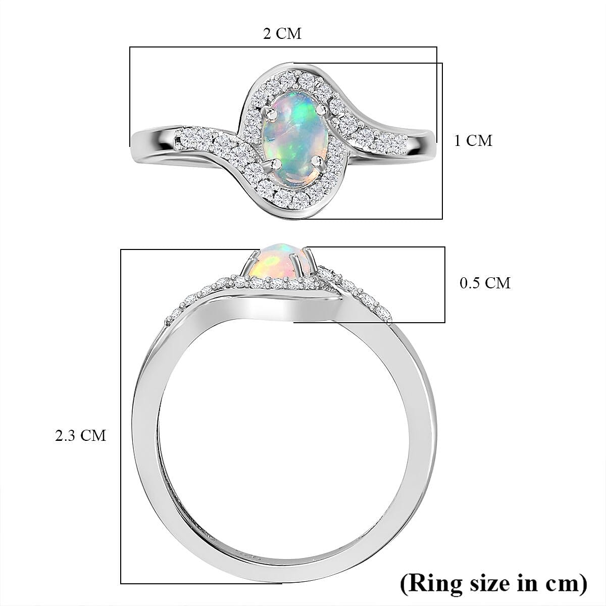 Ethiopian Welo Opal &amp; Natural Zircon Bypass Ring in Platinum Overlay Sterling Silver 7774068 5
