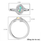 Ethiopian Welo Opal & Natural Zircon Bypass Ring in Platinum Overlay Sterling Silver
