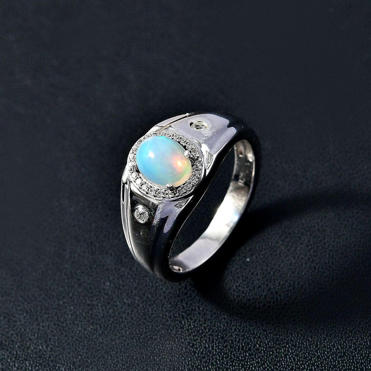 Ethiopian Opal, Natural Zircon Signet Halo Ring in Platinum Overlay Sterling Silver 1.09 Ct, Silver Wt. 7.6 Grams 7802864 6