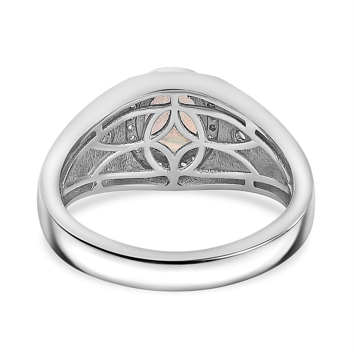 Ethiopian Opal, Natural Zircon Signet Halo Ring in Platinum Overlay Sterling Silver 1.09 Ct, Silver Wt. 7.6 Grams 7802864 12