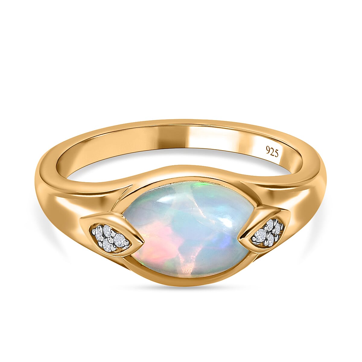 Ethiopian Welo Opal and Natural Zircon Ring in 18K Yellow Gold Vermeil Plated Sterling Silver 7566154 0