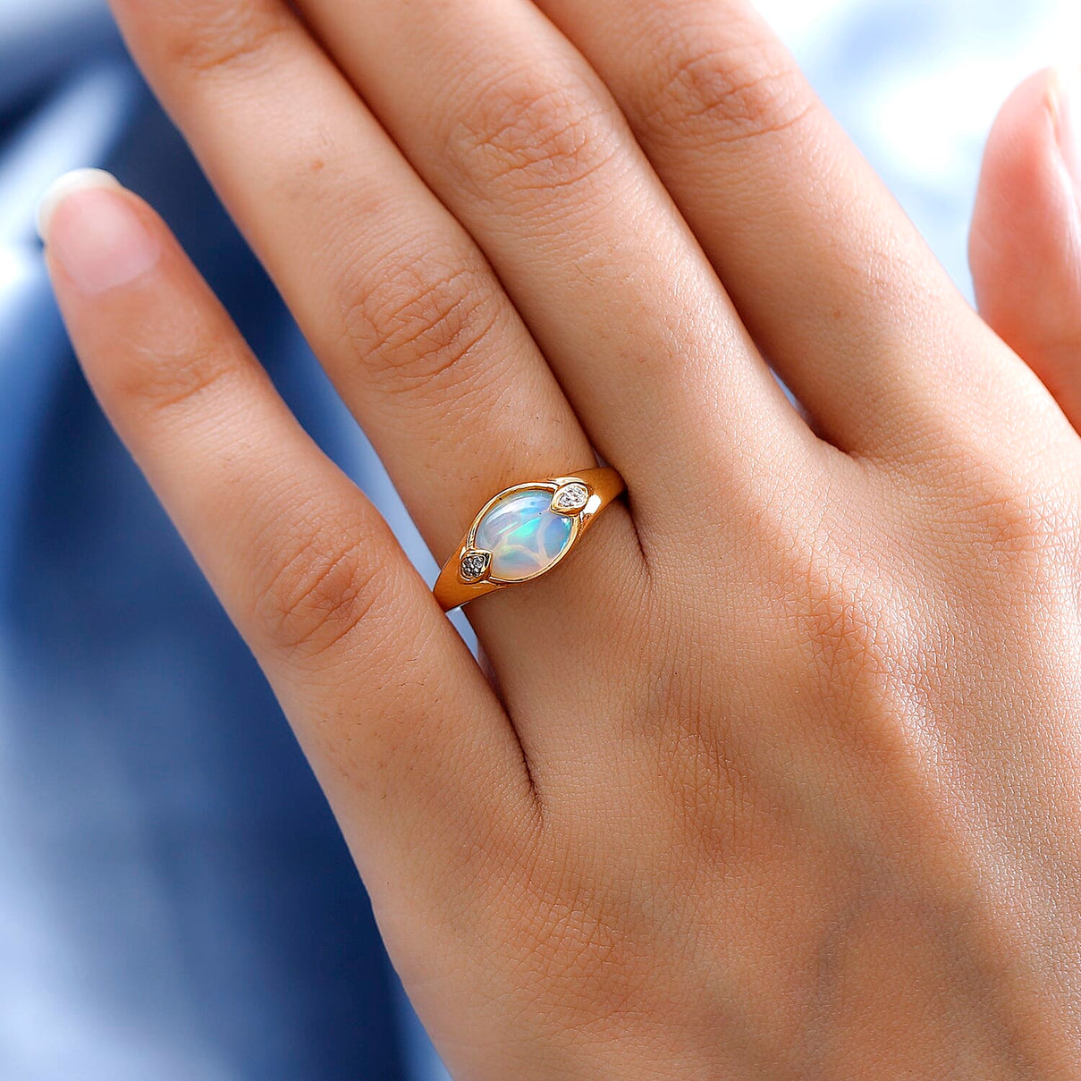 Ethiopian Welo Opal and Natural Zircon Ring in 18K Yellow Gold Vermeil Plated Sterling Silver 7566154 2