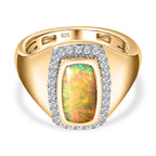 Ethiopian Welo Opal & Natural Zircon Mens Ring in 18K Vermeil YG Plated Sterling Silver 1.31 Ct, Silver Wt. 5.43 Gms