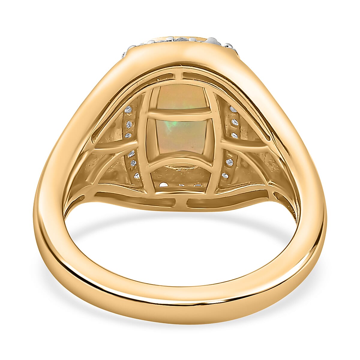 Ethiopian Opal And White Zircon Halo Ring in 18K Vermeil Yellow Gold Sterling Silver 1.43 ct, Silver Wt. 5 Gms 1.308 Ct. 7661158 6