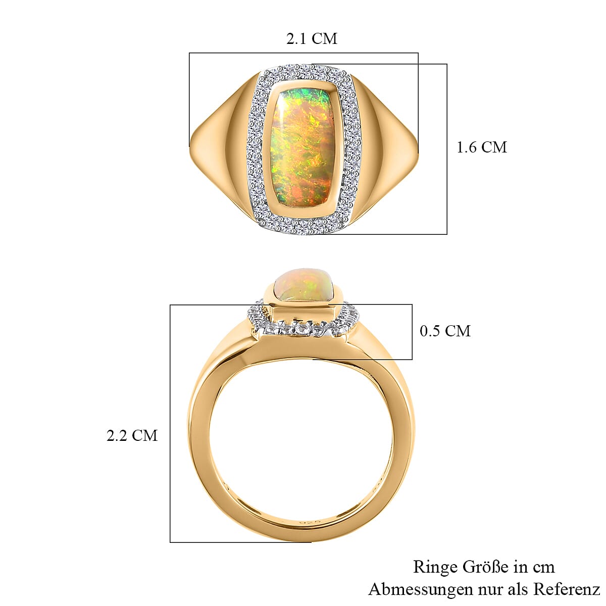 Ethiopian Opal And White Zircon Halo Ring in 18K Vermeil Yellow Gold Sterling Silver 1.43 ct, Silver Wt. 5 Gms 1.308 Ct. 7661158 7