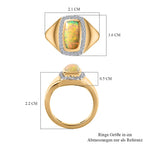 Ethiopian Welo Opal & Natural Zircon Mens Ring in 18K Vermeil YG Plated Sterling Silver 1.31 Ct, Silver Wt. 5.43 Gms