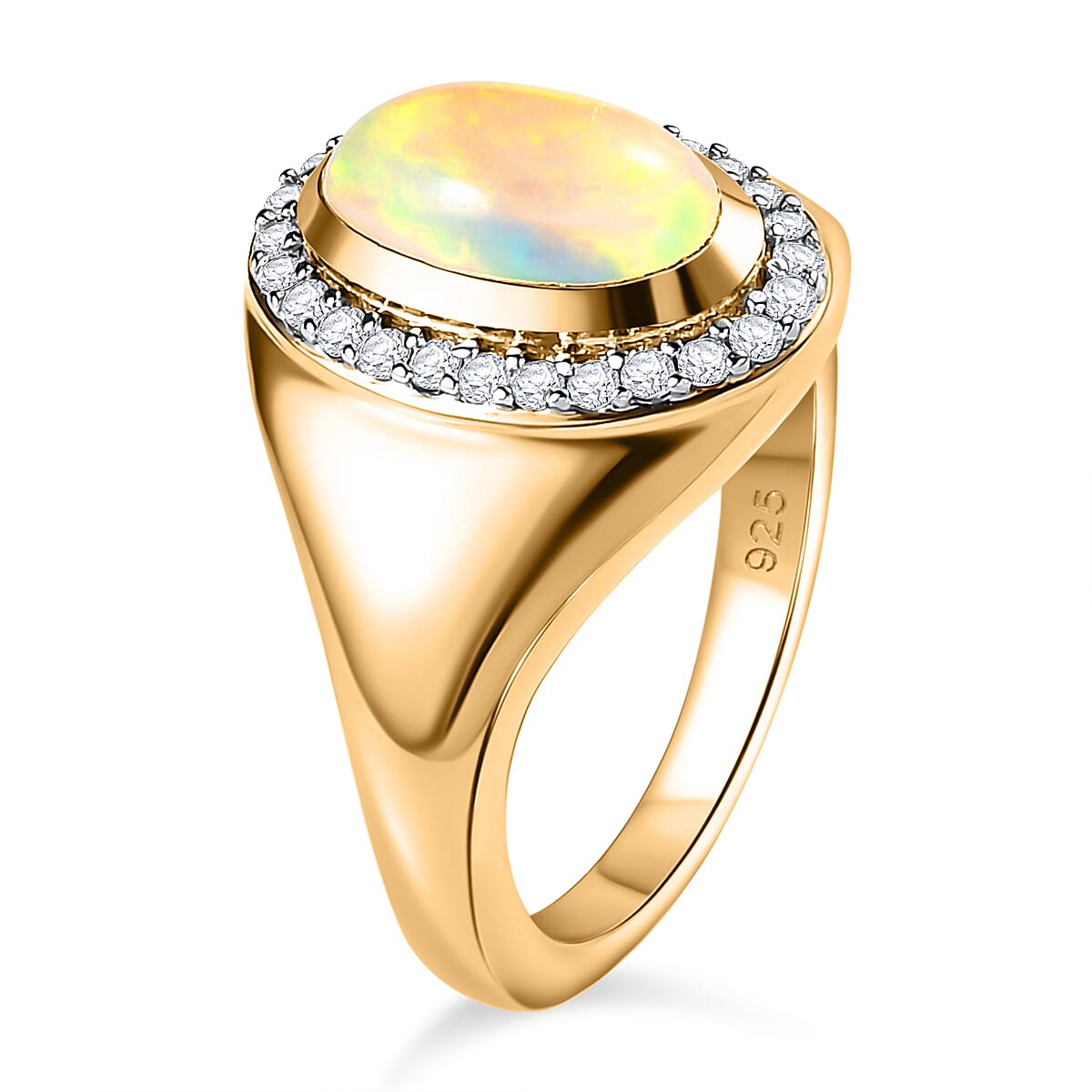 Ethiopian Opal And White Zircon Oval Halo Ring in 18K Vermeil Yellow Gold Sterling Silver 1.43 ct, Silver Wt. 5 Gms 1.286 Ct. 7661170 5