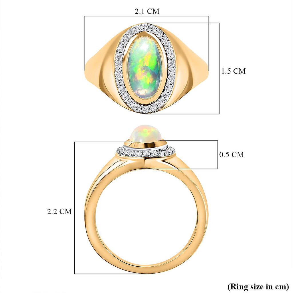 Ethiopian Welo Opal & Natural Zircon Ring in 18K Yellow Gold Vermeil Plated Sterling Silver 1.29 Ct
