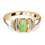 Ethiopian Welo Opal & Natural Zircon Ring in 18K Yellow Gold Vermeil Plated Sterling Silver