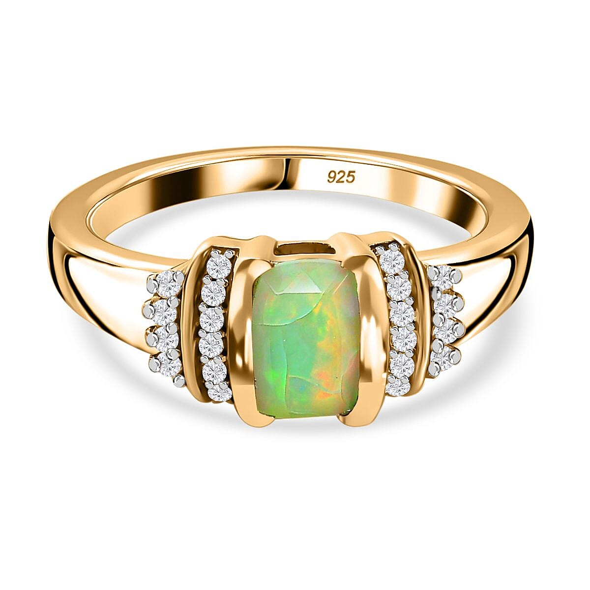 Ethiopian Welo Opal &amp; Natural Zircon Ring in 18K Yellow Gold Vermeil Plated Sterling Silver 7721132 0
