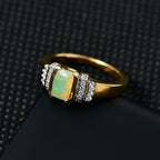 Ethiopian Welo Opal & Natural Zircon Ring in 18K Yellow Gold Vermeil Plated Sterling Silver
