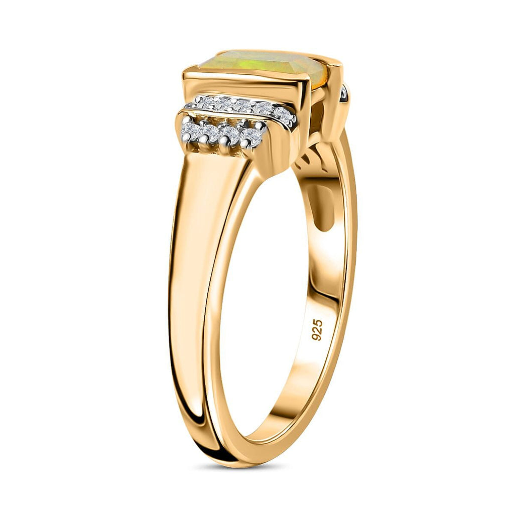 Ethiopian Welo Opal & Natural Zircon Ring in 18K Yellow Gold Vermeil Plated Sterling Silver