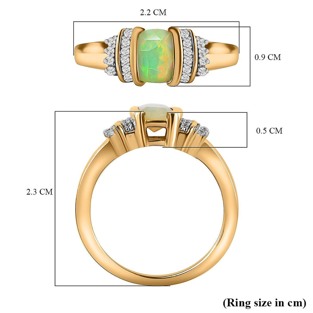 Ethiopian Welo Opal & Natural Zircon Ring in 18K Yellow Gold Vermeil Plated Sterling Silver