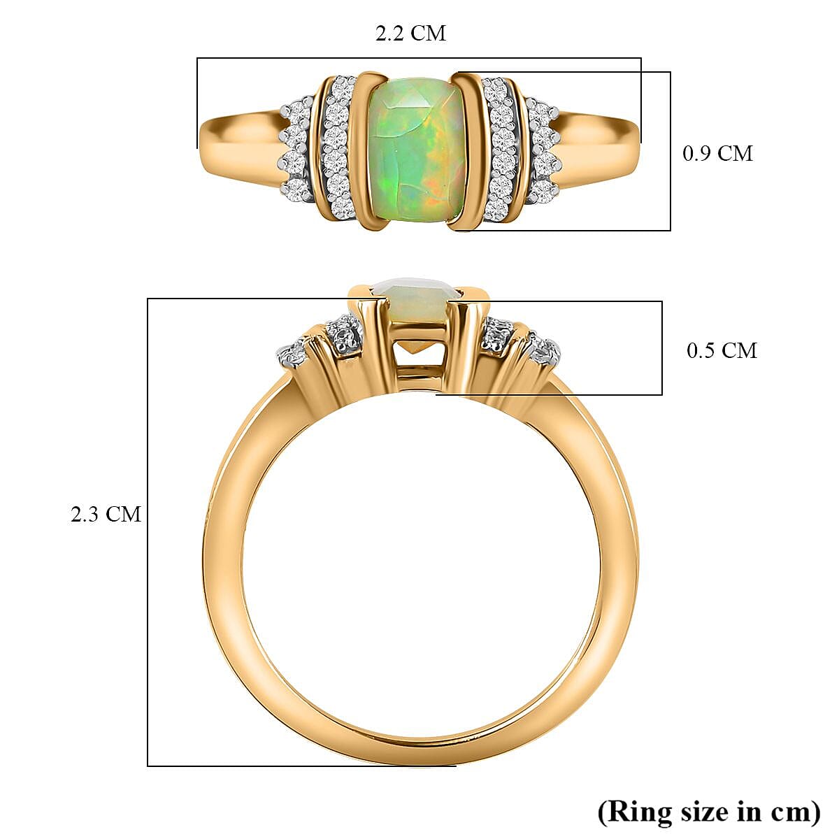 Ethiopian Welo Opal &amp; Natural Zircon Ring in 18K Yellow Gold Vermeil Plated Sterling Silver 7721132 4