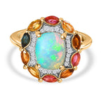 Ethiopian Welo Opal and Multi-Tourmaline Ring in 18K Vermeil Yellow Gold Plated Sterling Silver 2.30 Ct.