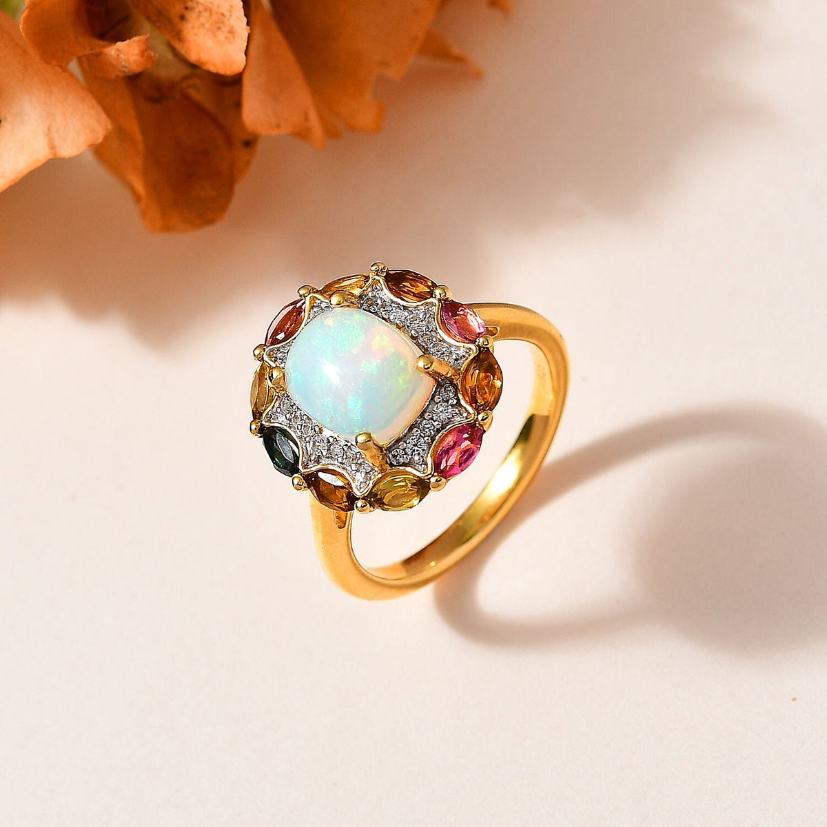 Ethiopian Welo Opal and Multi-Tourmaline Ring in 18K Vermeil Yellow Gold Plated Sterling Silver 2.30 Ct. 7729305 1