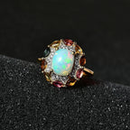 Ethiopian Welo Opal and Multi-Tourmaline Ring in 18K Vermeil Yellow Gold Plated Sterling Silver 2.30 Ct.