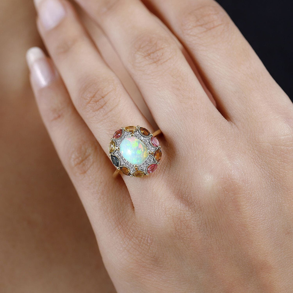 Ethiopian Welo Opal and Multi-Tourmaline Ring in 18K Vermeil Yellow Gold Plated Sterling Silver 2.30 Ct. 7729305 3