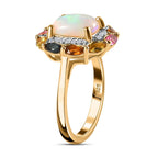 Ethiopian Welo Opal and Multi-Tourmaline Ring in 18K Vermeil Yellow Gold Plated Sterling Silver 2.30 Ct.