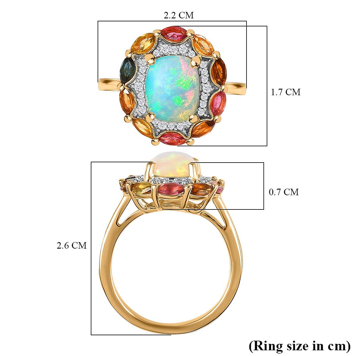 Ethiopian Welo Opal and Multi-Tourmaline Ring in 18K Vermeil Yellow Gold Plated Sterling Silver 2.30 Ct. 7729305 6