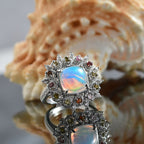 Ethiopian Opal, White Zircon & Multi-Tourmaline Cosmo Ring in Rhodium Overlay Sterling Silver 2.62 Ct.