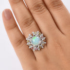 Ethiopian Opal, White Zircon & Multi-Tourmaline Cosmo Ring in Rhodium Overlay Sterling Silver 2.62 Ct.