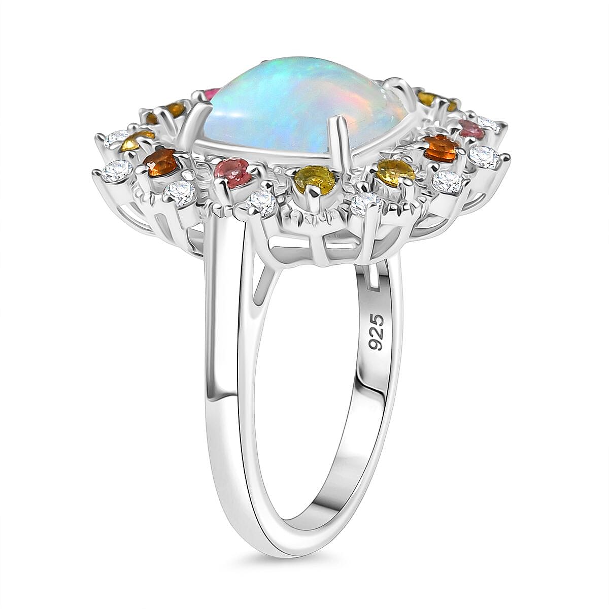 Ethiopian Opal, White Zircon and Multi-Tourmaline Cosmo Ring in Rhodium Overlay Sterling Silver 2.62 Ct. 8132295 4