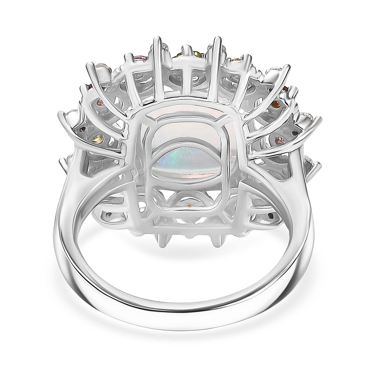 Ethiopian Opal, White Zircon and Multi-Tourmaline Cosmo Ring in Rhodium Overlay Sterling Silver 2.62 Ct. 8132295 5