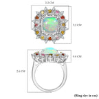 Ethiopian Opal, White Zircon & Multi-Tourmaline Cosmo Ring in Rhodium Overlay Sterling Silver 2.62 Ct.