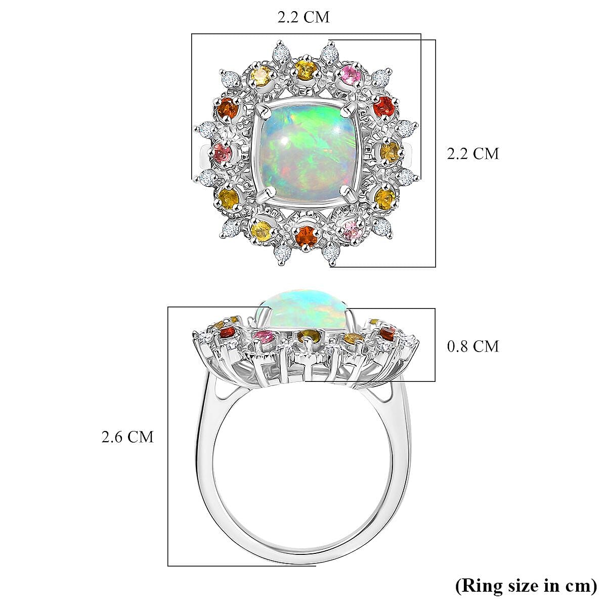 Ethiopian Opal, White Zircon and Multi-Tourmaline Cosmo Ring in Rhodium Overlay Sterling Silver 2.62 Ct. 8132295 6