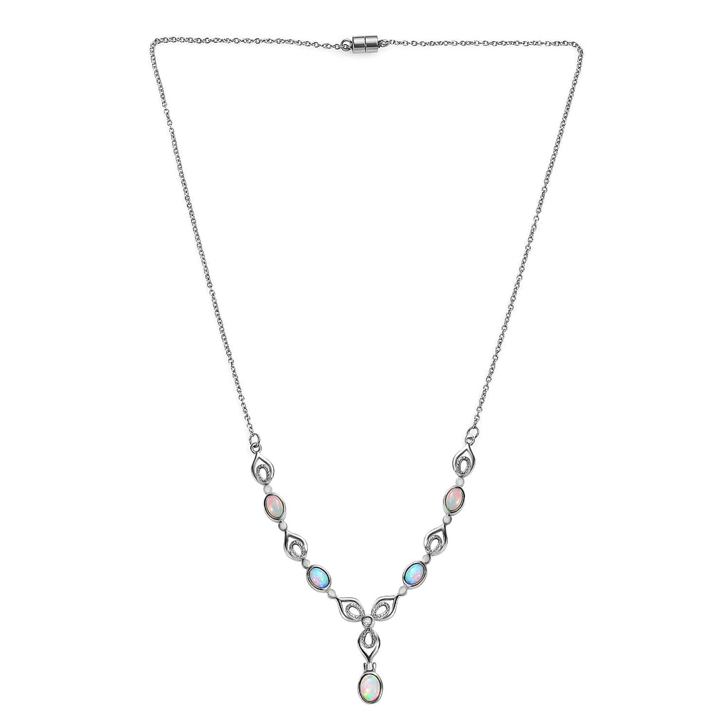 Ethiopian Opal, White Zircon Necklace with Magnetic Clasp (Size - 20) 1.84 Ct.