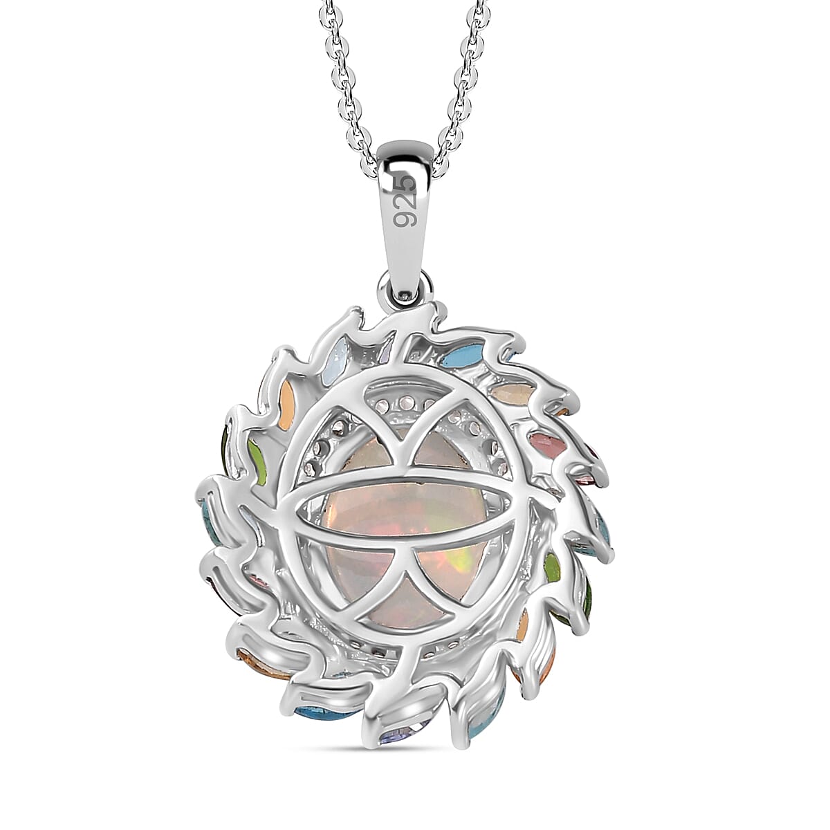 Ethiopian Welo opal and Multi gemstone Pendant with Chain (Size 20) in Platinum Overlay Sterling Silver 3.66 Ct. 4265685 5