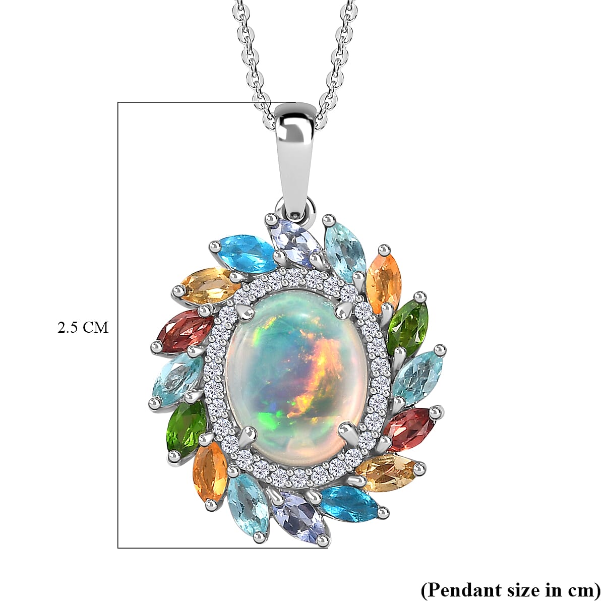Ethiopian Welo opal and Multi gemstone Pendant with Chain (Size 20) in Platinum Overlay Sterling Silver 3.66 Ct. 4265685 7