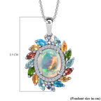 Ethiopian Welo Opal & Multigemstone Pendant with Chain (Size 20) in Platinum Overlay Sterling Silver 3.66 Ct.