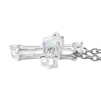 Ethiopian Opal & White Zircon Cross Pendant with Chain (Size 20) in Sterling Silver