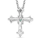 Ethiopian Opal & White Zircon Cross Pendant with Chain (Size 20) in Sterling Silver