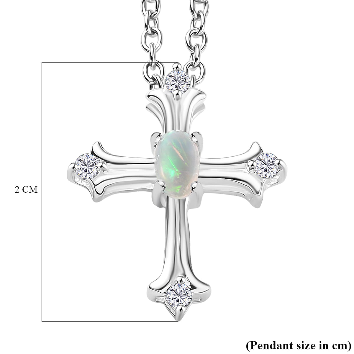 Ethiopian Opal &amp; White Zircon Cross Pendant with Chain (Size 20) in Sterling Silver 4373655 7